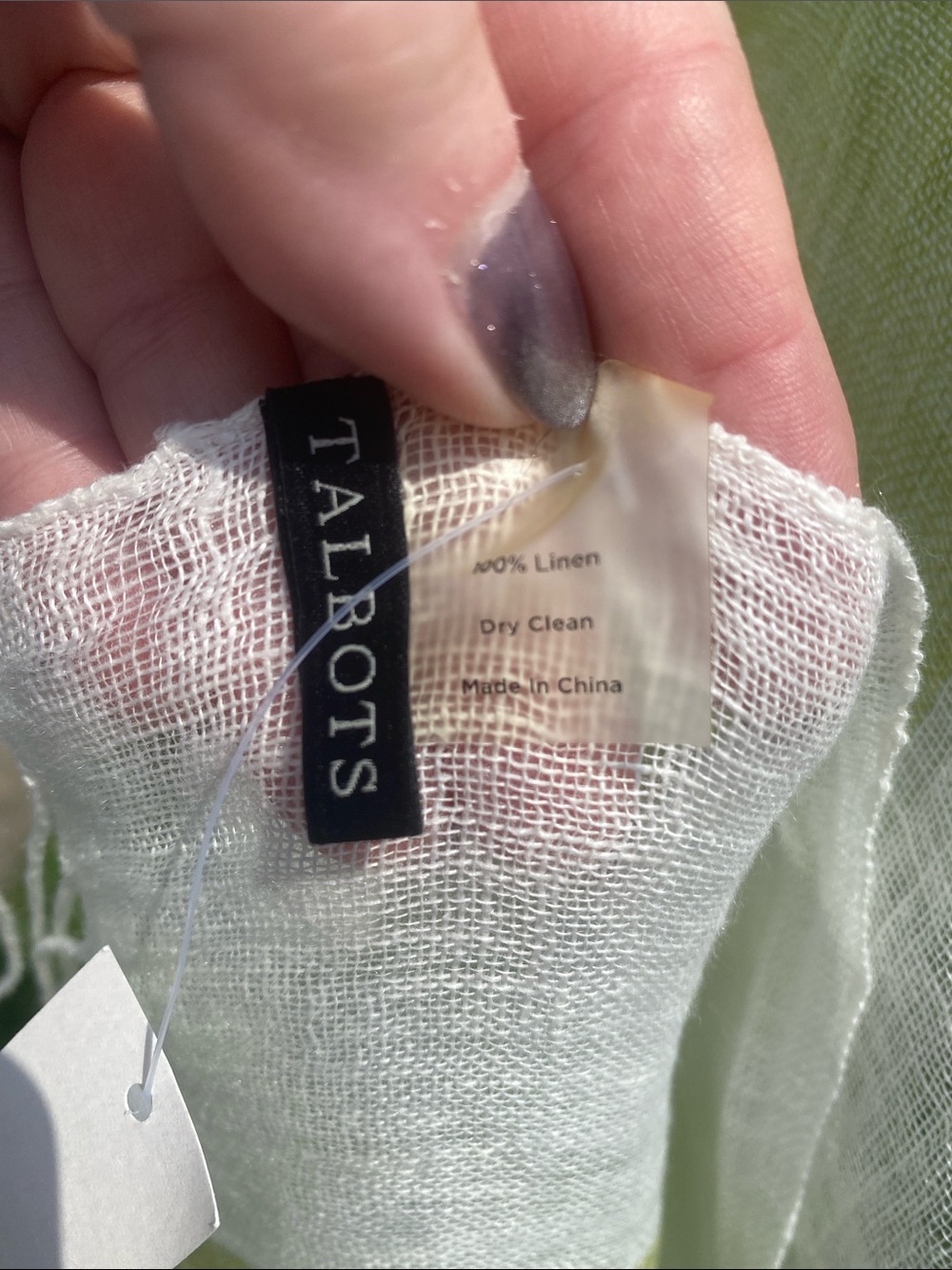 Tabolts Linen Scarf in Green and Cream - Picture 3 of 5